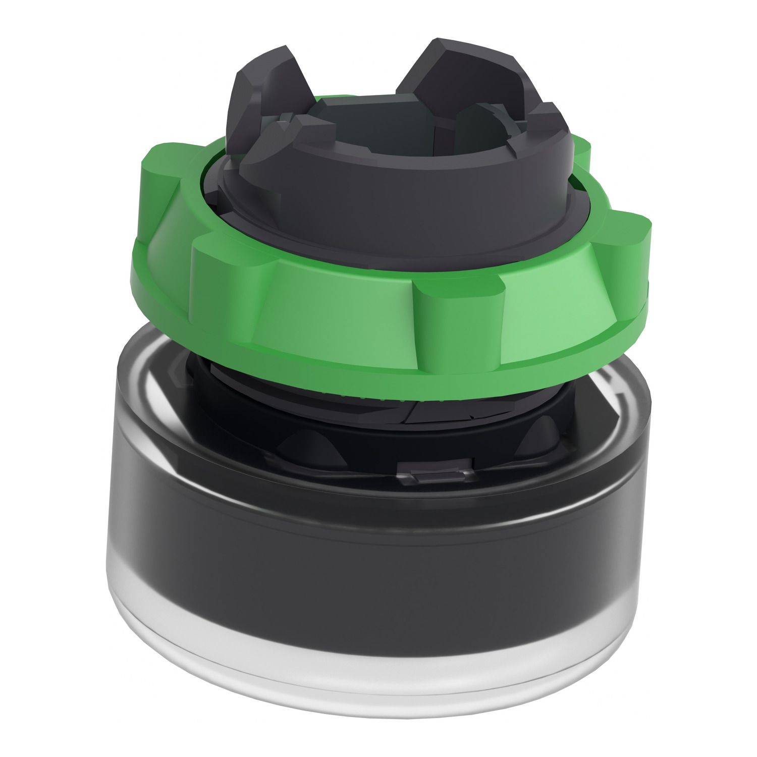 Picture of Head for illuminated push button, Harmony XB5, white flush, 22mm, universal LED, spring return, clear boot, unmarked
