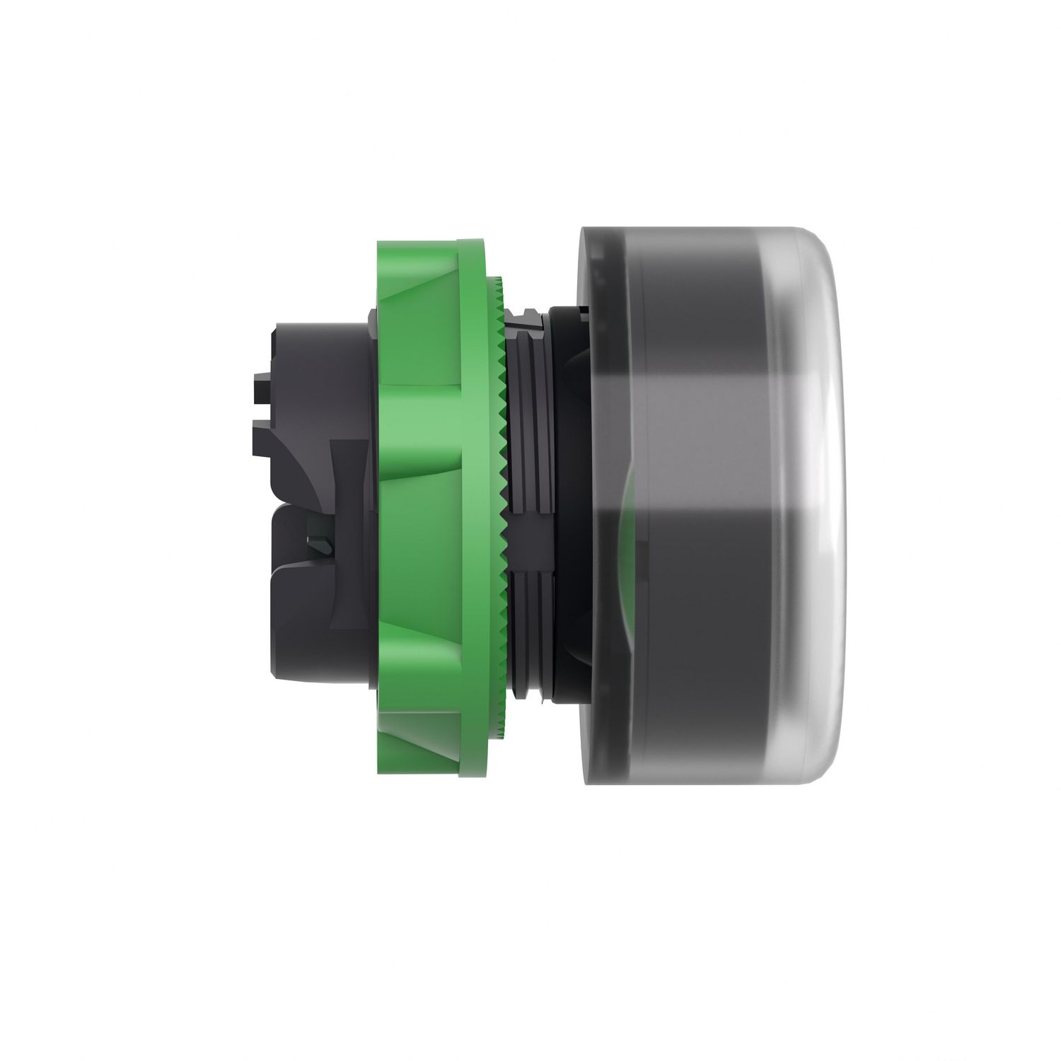 Picture of Head for illuminated push button, Harmony XB5, white flush, 22mm, universal LED, spring return, clear boot, unmarked
