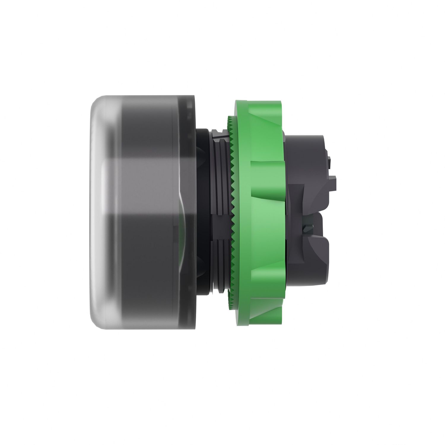 Picture of Head for illuminated push button, Harmony XB5, white flush, 22mm, universal LED, spring return, clear boot, unmarked