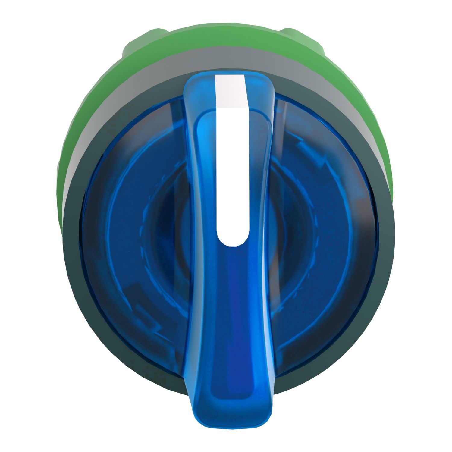 Picture of Head for illuminated selector switch, Harmony XB5, universal LED,  blue handle, 22mm, 3 positions, spring return