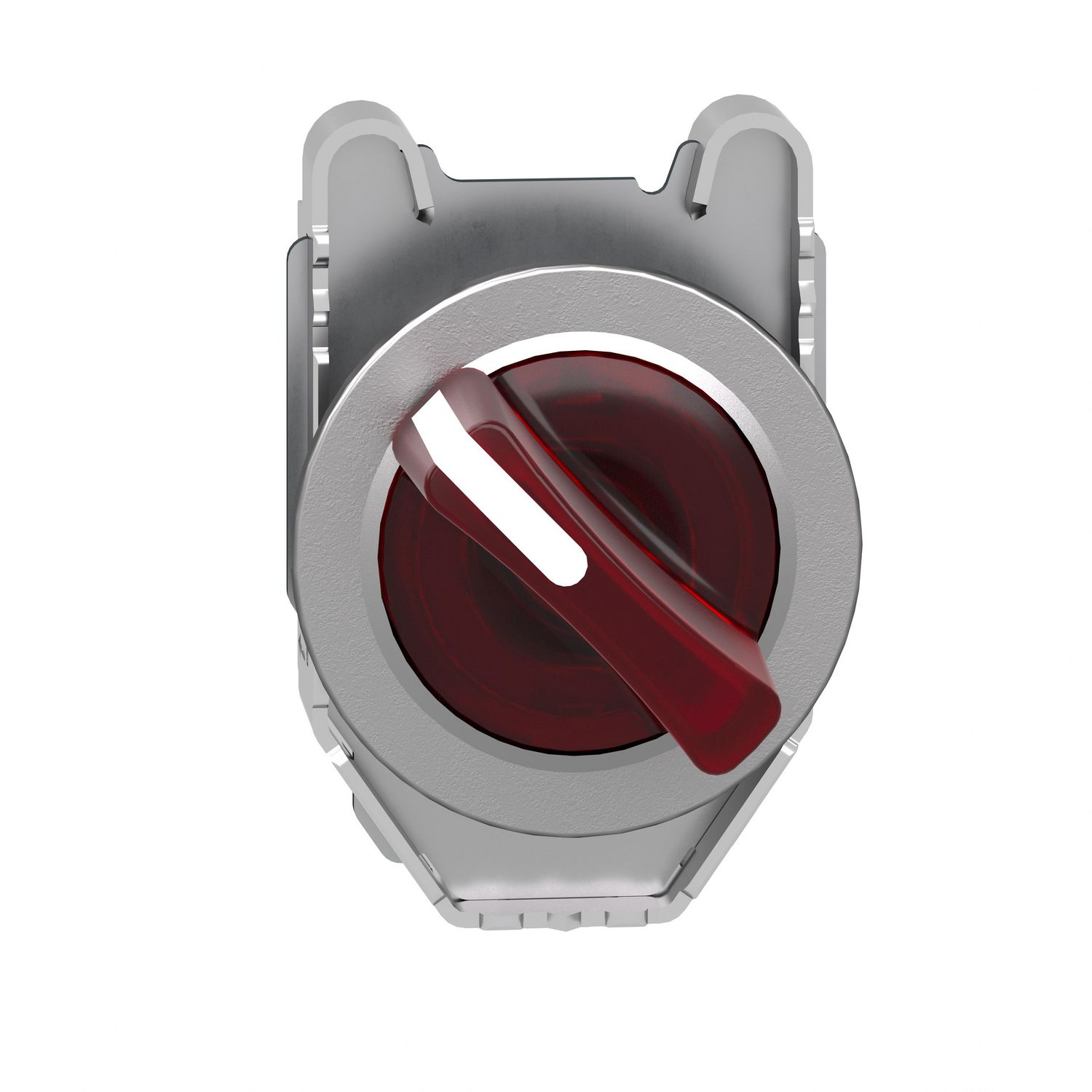 Picture of Head for illuminated selector switch, Harmony XB4, metal, red handle, 30mm, universal LED, 2 positions, spring return