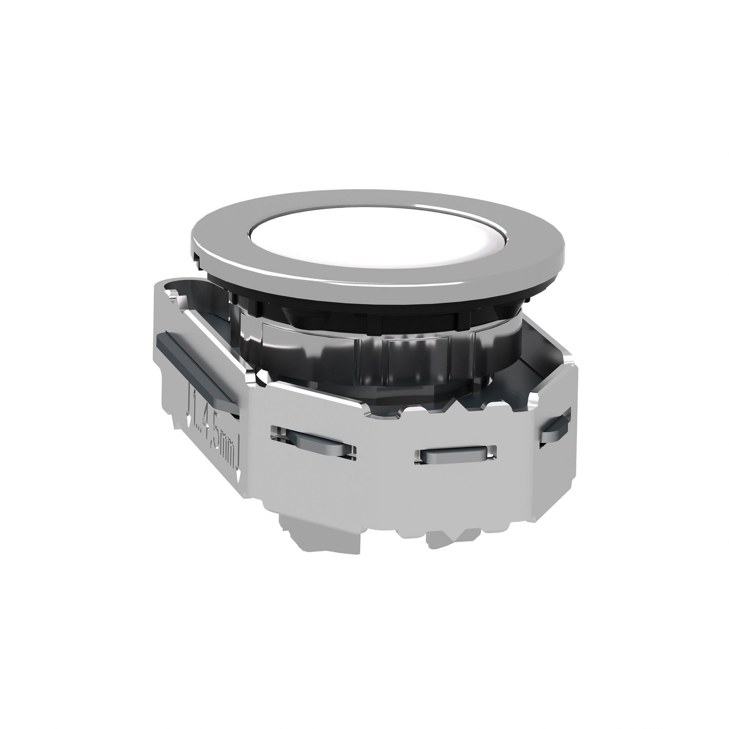 Picture of Head for illuminated push button, Harmony XB4, black metal, white flush, 30mm, spring return, universal LED, unmarked