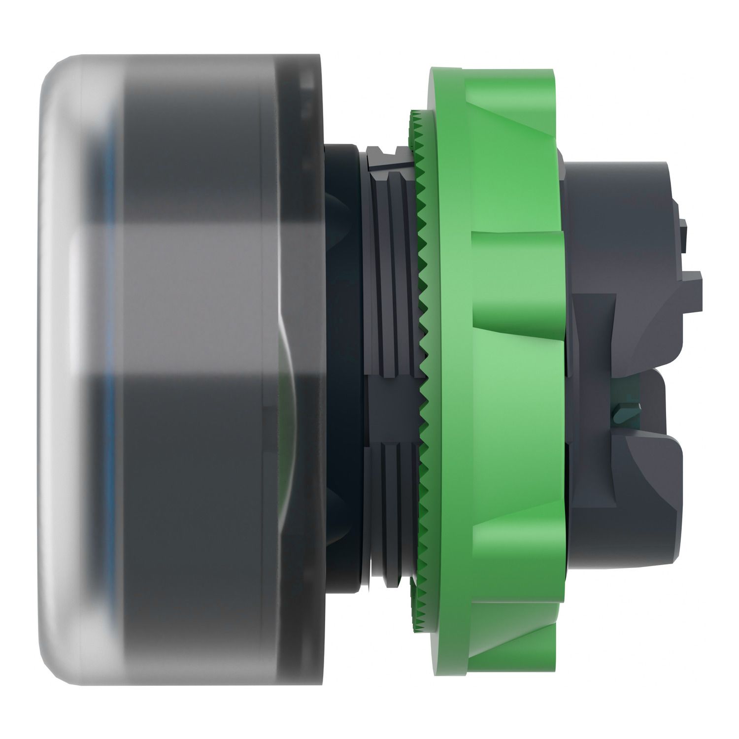 Picture of Head for illuminated push button, Harmony XB5, blue flush, 22mm, universal LED, spring return, unmarked