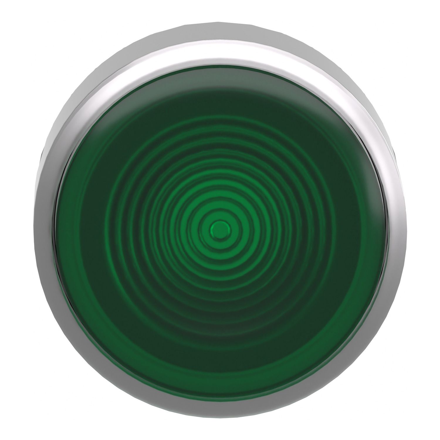 Picture of Head for illuminated push button, Harmony XB4, metal, green flush, 22mm, universal LED, spring return, grooved lens