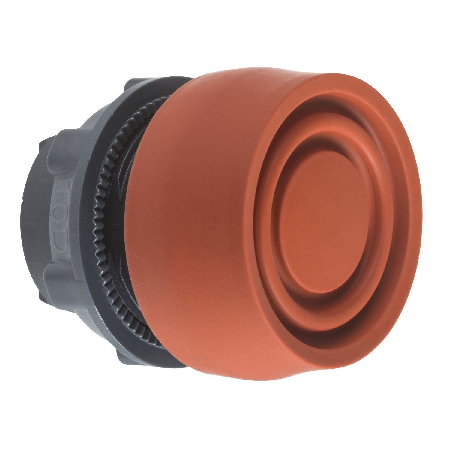 Picture of Push button head, Harmony XB5, plastic, flush, red, 22mm, spring return, coloured boot, unmarked