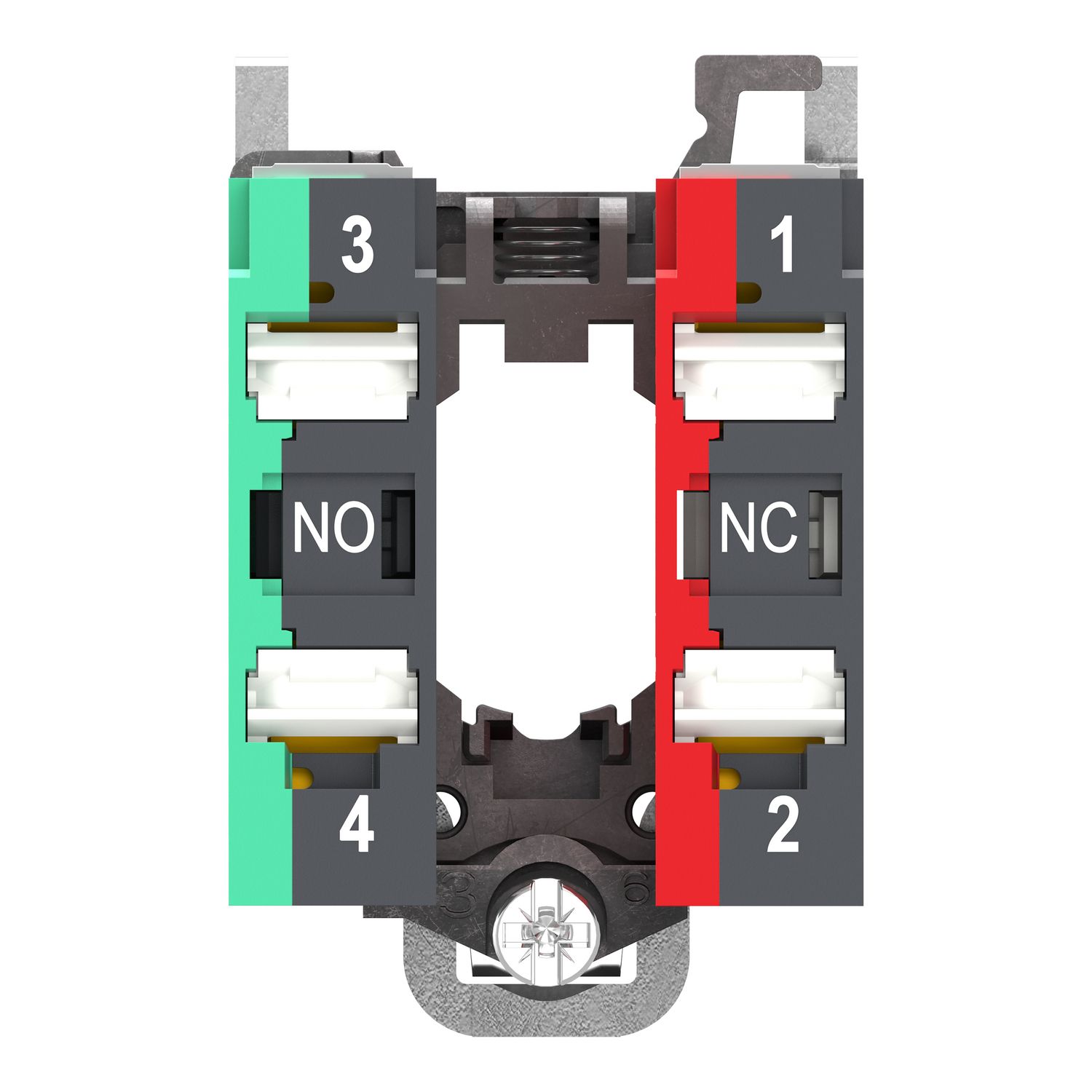 Picture of Single contact block with body fixing collar, Harmony XB4, metal, 1 NO + 1 NC, compact push in terminals