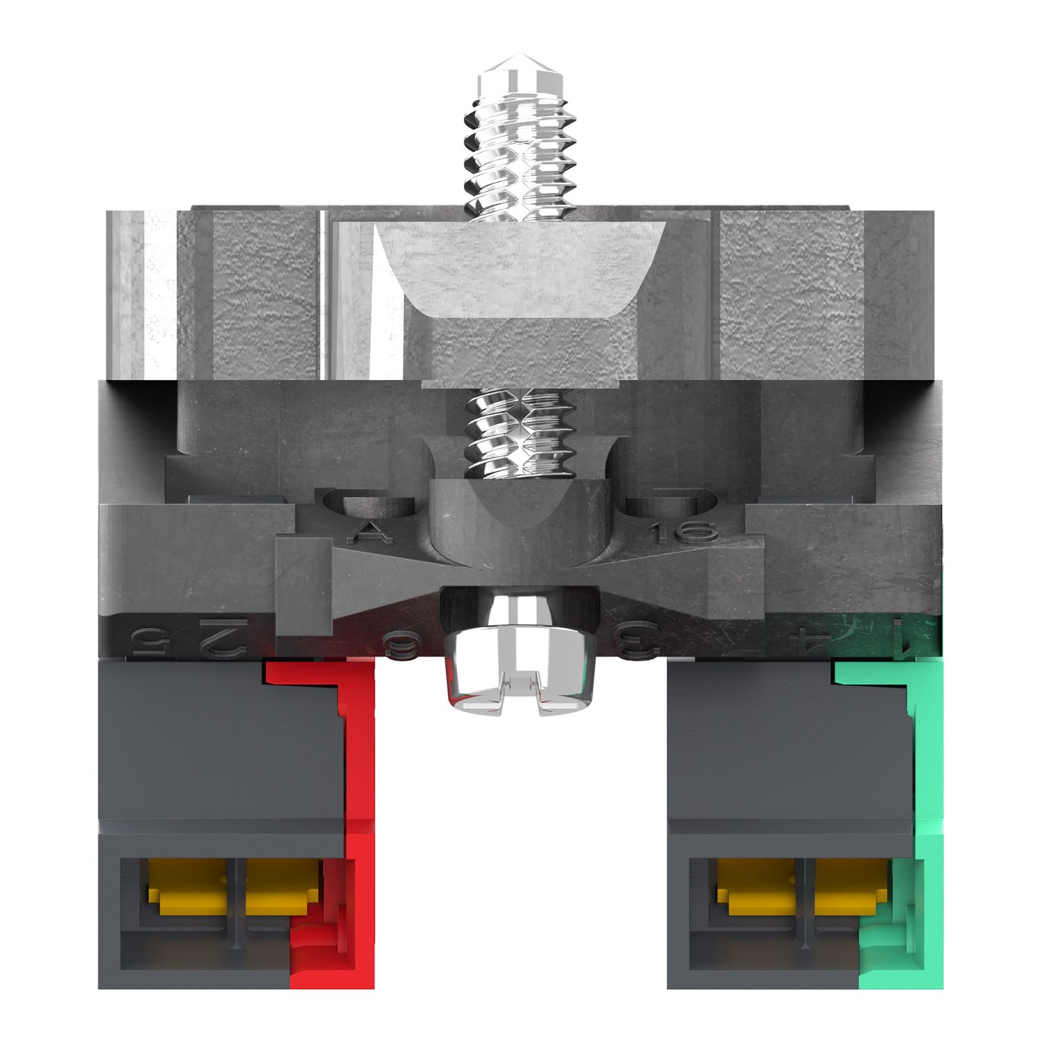 Picture of Single contact block with body fixing collar, Harmony XB4, metal, 1 NO + 1 NC, compact push in terminals