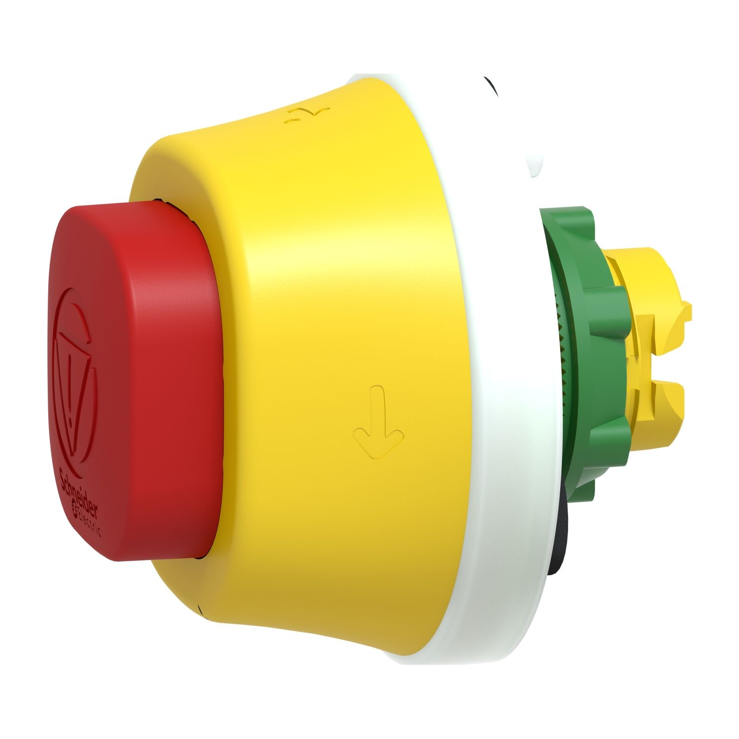 Picture of Antimicrobial Illuminated emergency stop head, Harmony XB5, plastic, red, 22mm, trigger latching turn to release, white red LED, 24V AC DC