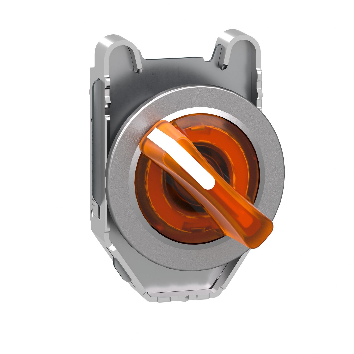 Picture of Head for illuminated selector switch, Harmony XB4, metal, orange handle, 30mm, universal LED, 2 positions