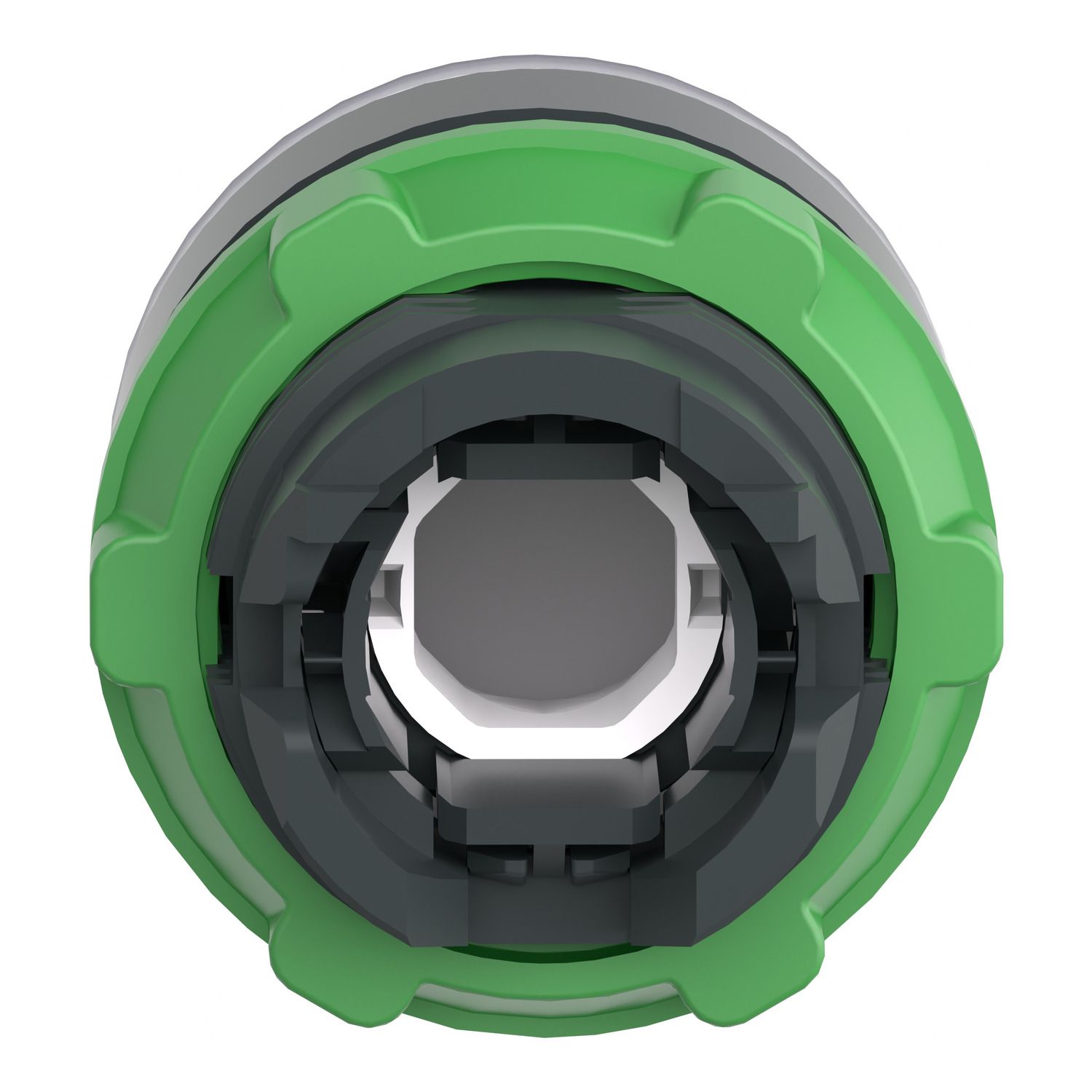 Picture of Head for illuminated push button, Harmony XB5, blue flush, 22mm, universal LED, spring return, grooved lens, unmarked
