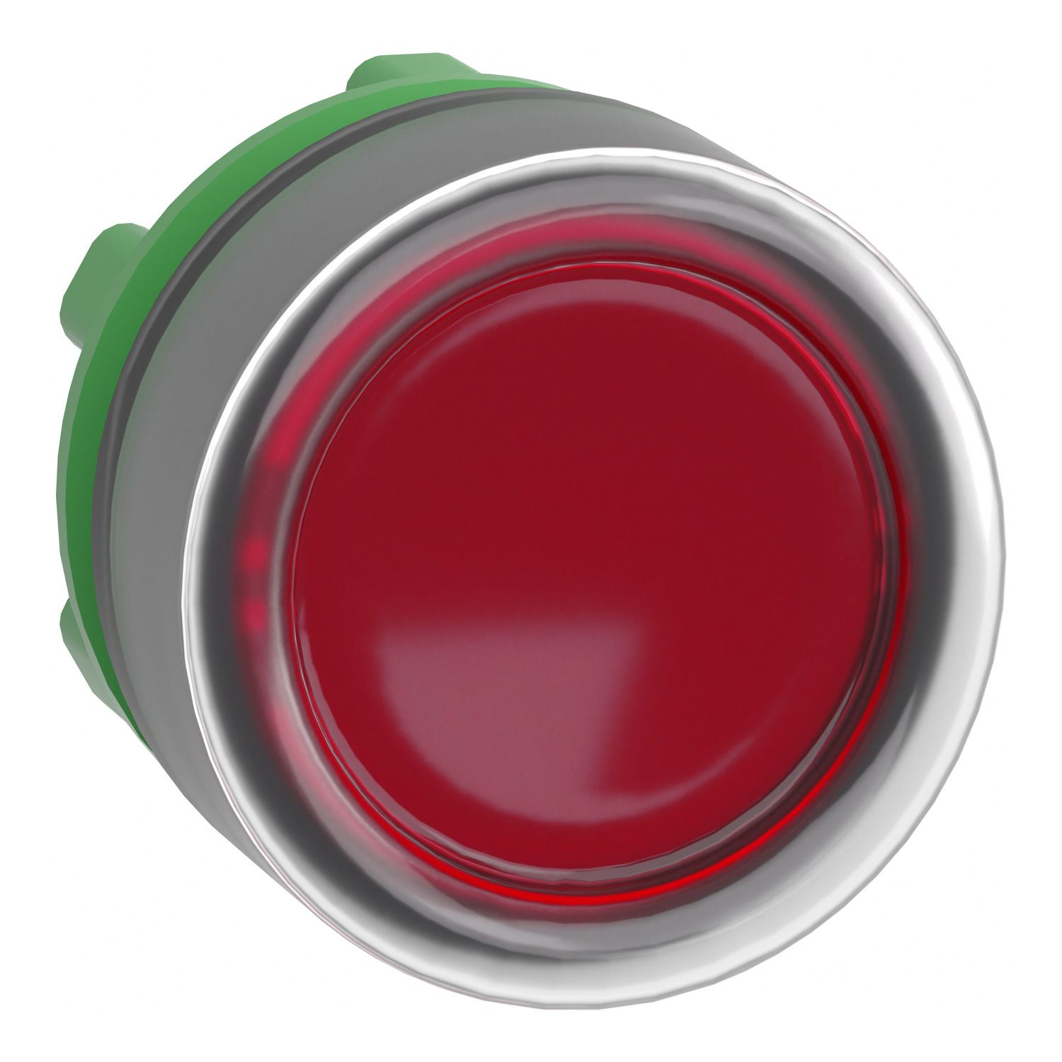 Picture of Head for illuminated push button, Harmony XB5, red flush, 22mm, universal LED, spring return, clear boot, unmarked