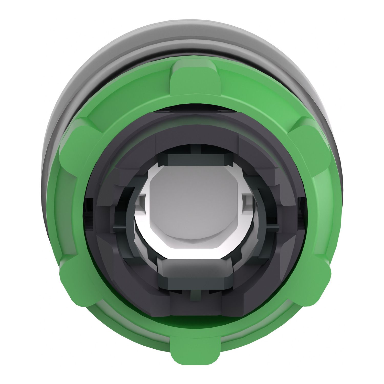 Picture of Head for illuminated push button, Harmony XB5, red flush, 22mm, universal LED, spring return, clear boot, unmarked