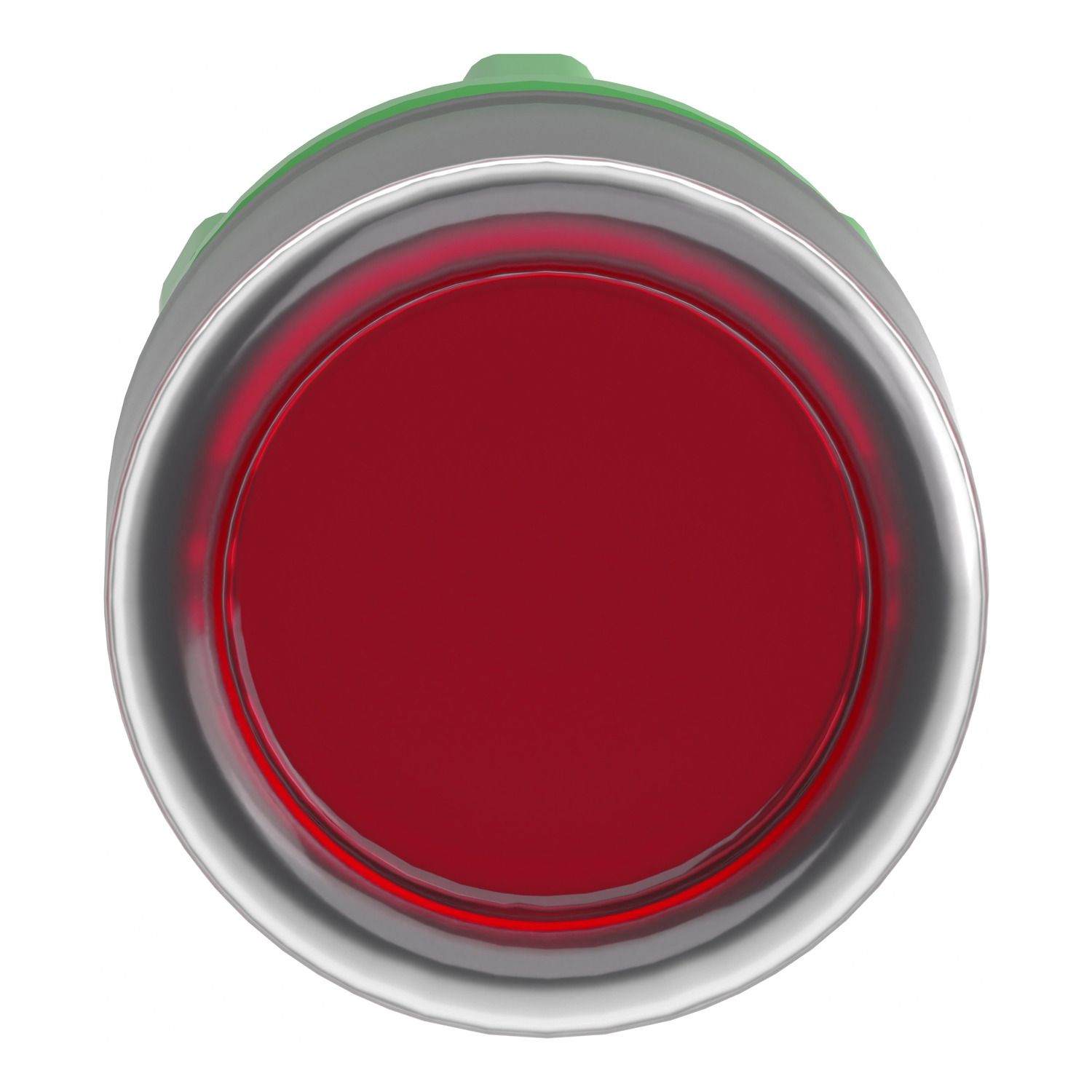 Picture of Head for illuminated push button, Harmony XB5, red flush, 22mm, universal LED, spring return, clear boot, unmarked