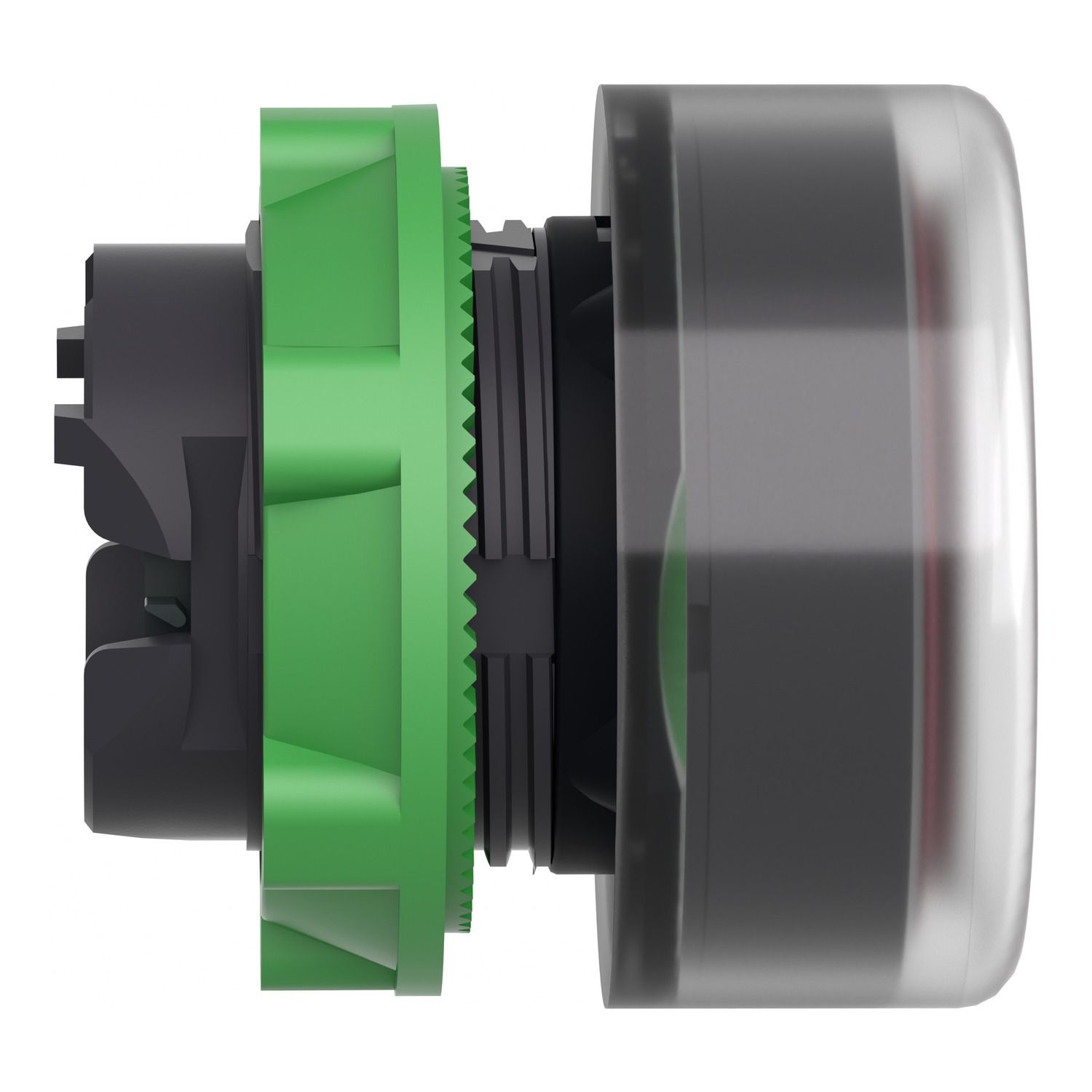 Picture of Head for illuminated push button, Harmony XB5, red flush, 22mm, universal LED, spring return, clear boot, unmarked