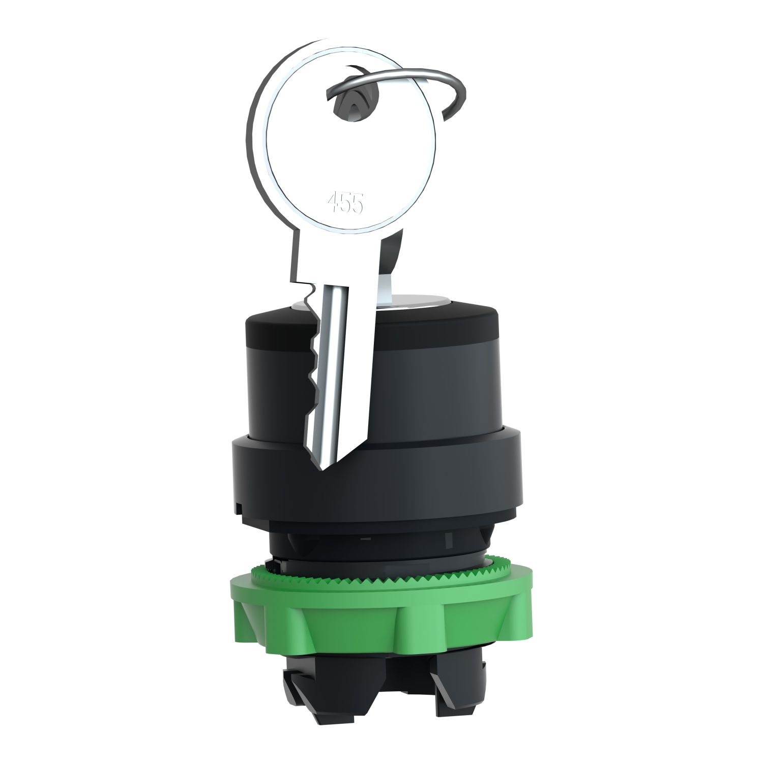 Picture of Head for key selector switch, Harmony XB5, plastic, black, 22mm, key 455, 3 positions, stay put