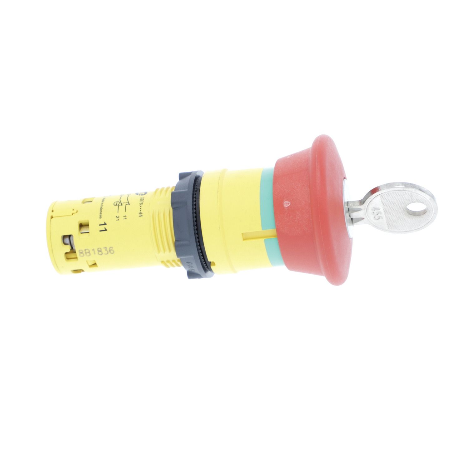 Picture of Monolithic emergency stop, Harmony XB7, plastic, red mushroom 40mm, 22mm, latching key release, 2NC