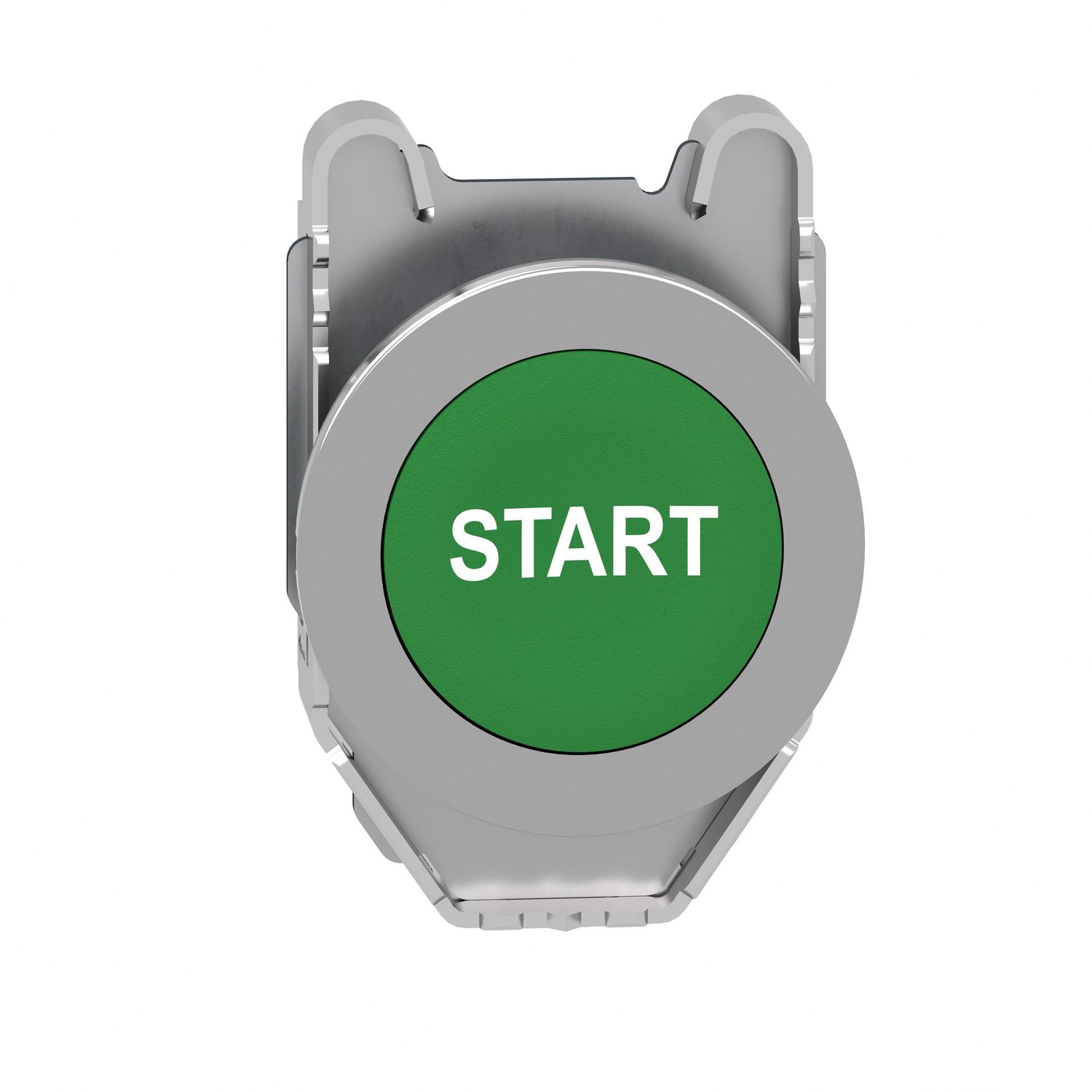 Picture of Flush mounted push button head, Harmony XB4, metal, green, 30mm, spring return, marked START