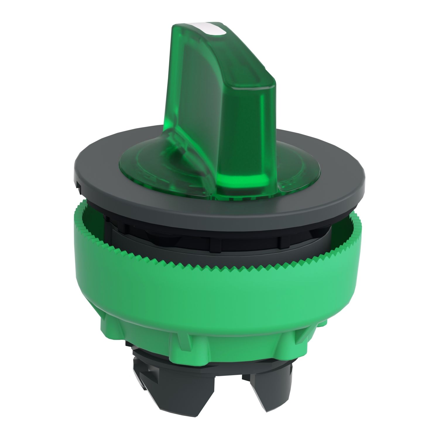 Picture of Head for illuminated selector switch, Harmony XB5, plastic, green handle, universal LED, 3 positions, to center