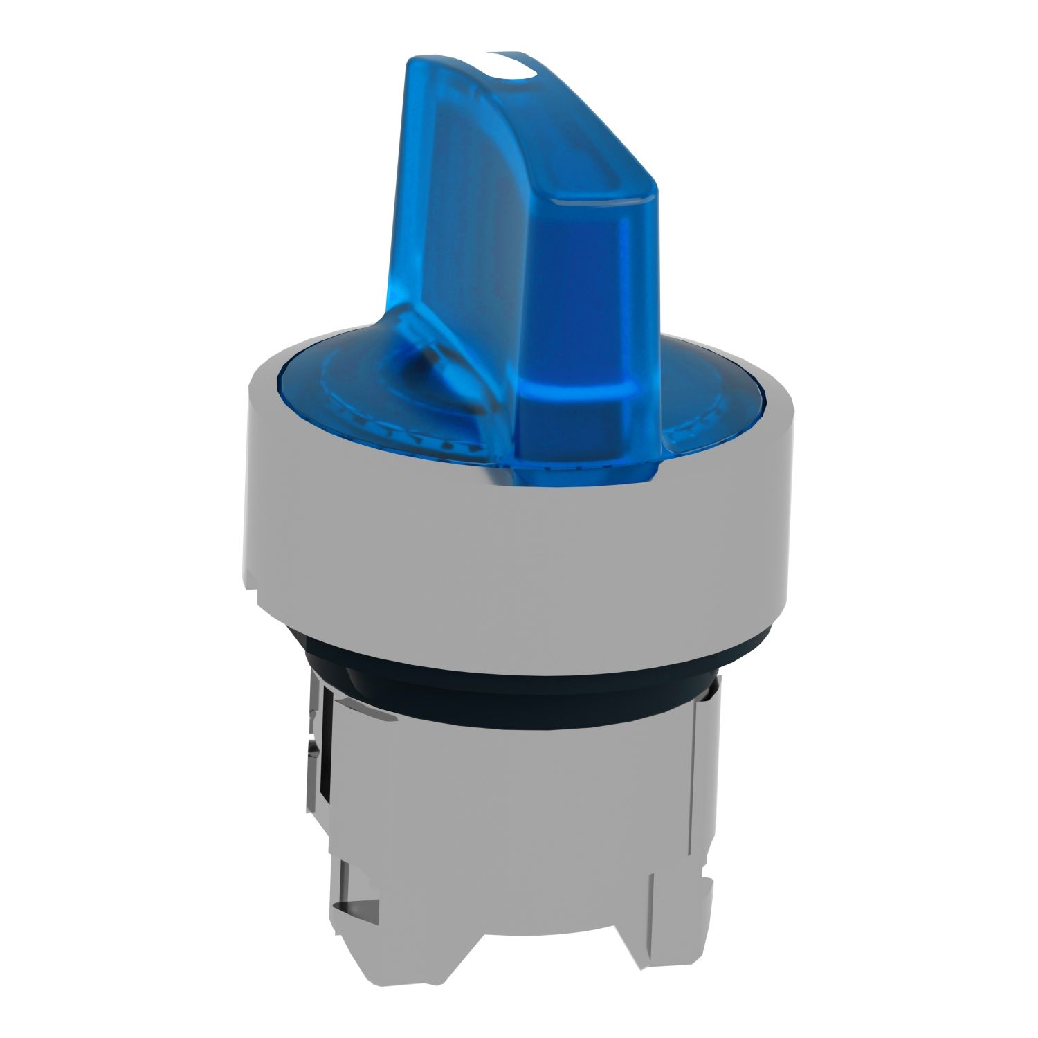 Picture of Head for illuminated selector switch, Harmony XB4, chromium metal, blue handle, 22mm, universal LED, 3 positions,
