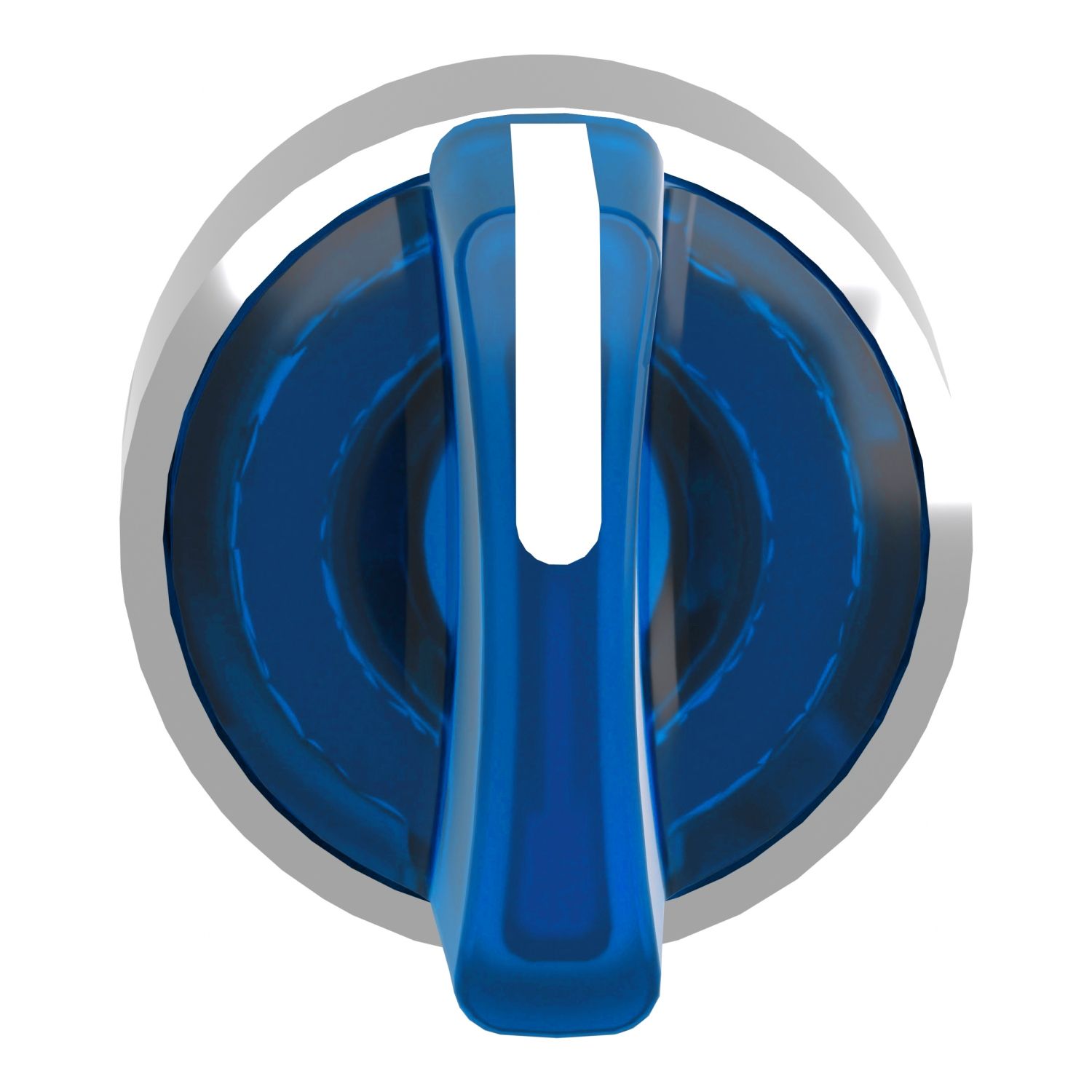 Picture of Head for illuminated selector switch, Harmony XB4, chromium metal, blue handle, 22mm, universal LED, 3 positions,