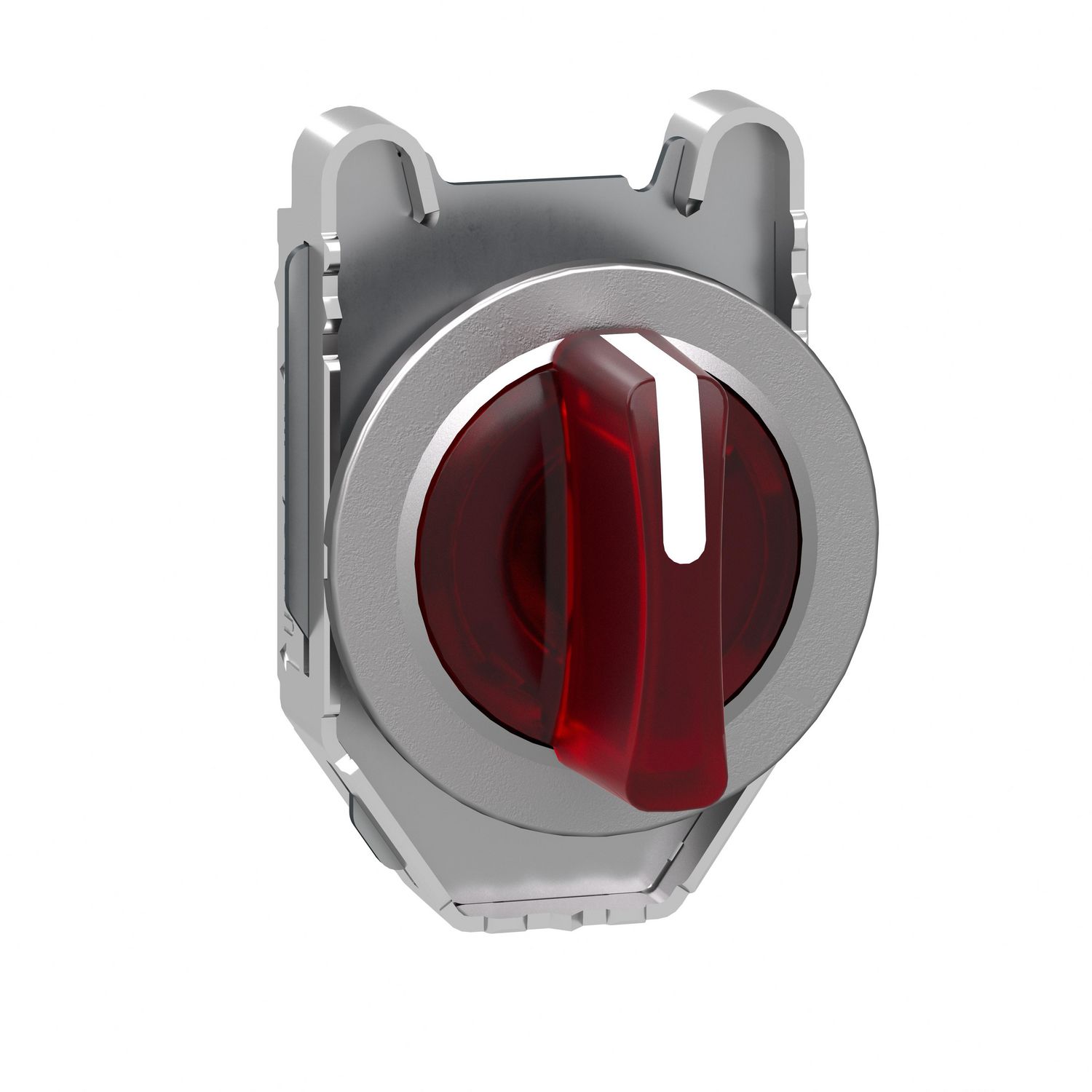 Picture of Head for illuminated selector switch, Harmony XB4, metal, red handle, flush mounted, 30mm, universal LED, 3 positions