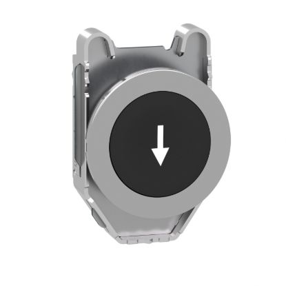 Picture of Flush mounted push button head, Harmony XB4, metal, black, 30mm, spring return, marked DOWN ARROW