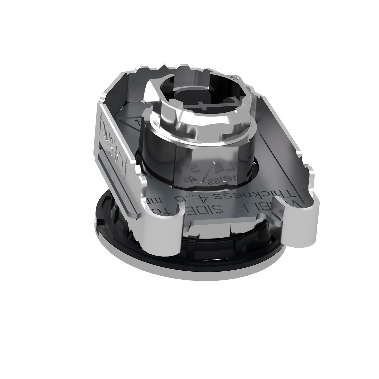 Picture of Flush mounted push button head, Harmony XB4, metal, black, 30mm, spring return, marked DOWN ARROW