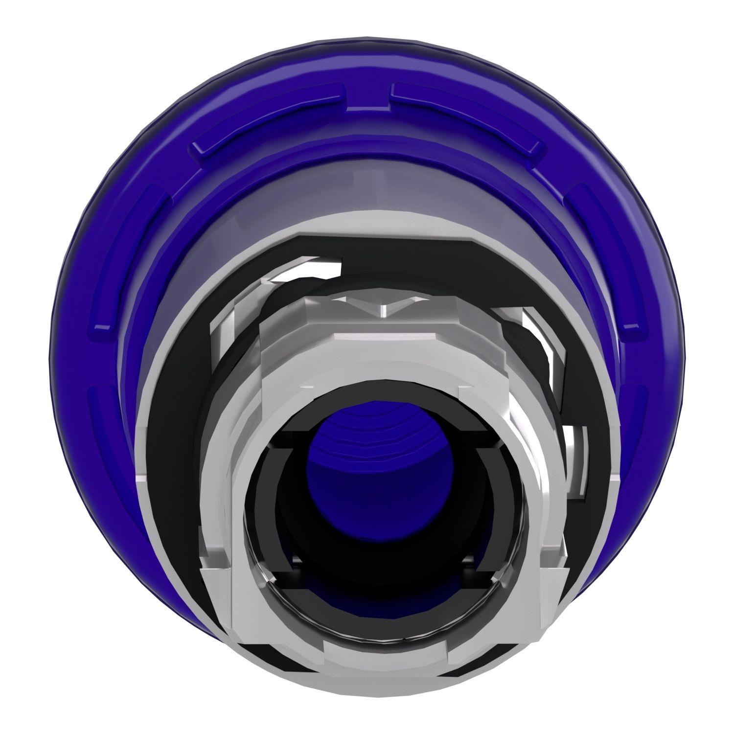 Picture of Head for illuminated push button, Harmony XB4, metal, blue mushroom 40mm, 22mm, universal LED, spring return