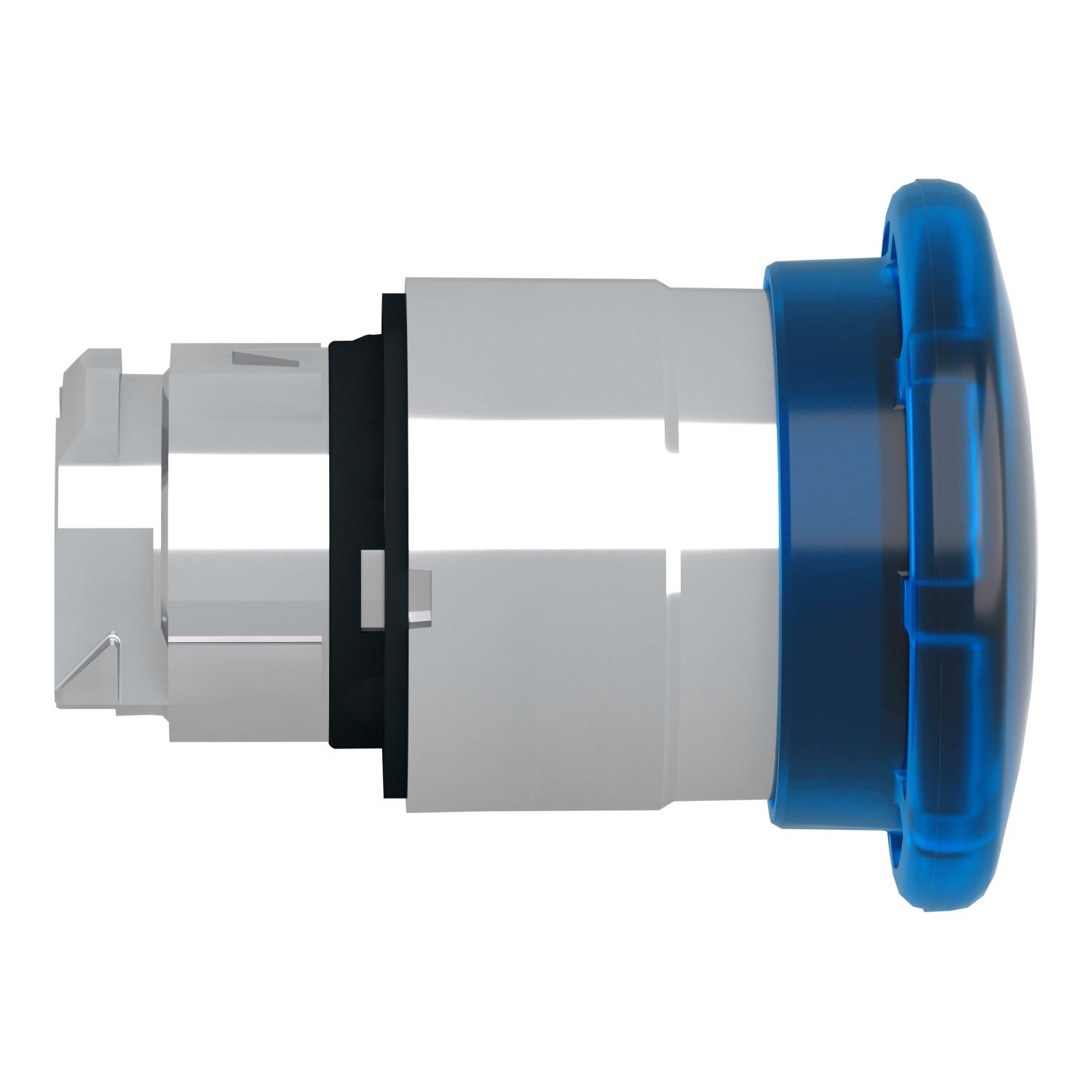 Picture of Head for illuminated push button, Harmony XB4, metal, blue mushroom 40mm, 22mm, universal LED, spring return