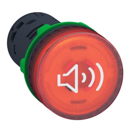 Picture of Annunciator, Harmony XB5, Illuminated buzzer, plastic, red, 22mm, continuous or intermittent tone, 230…240V AC