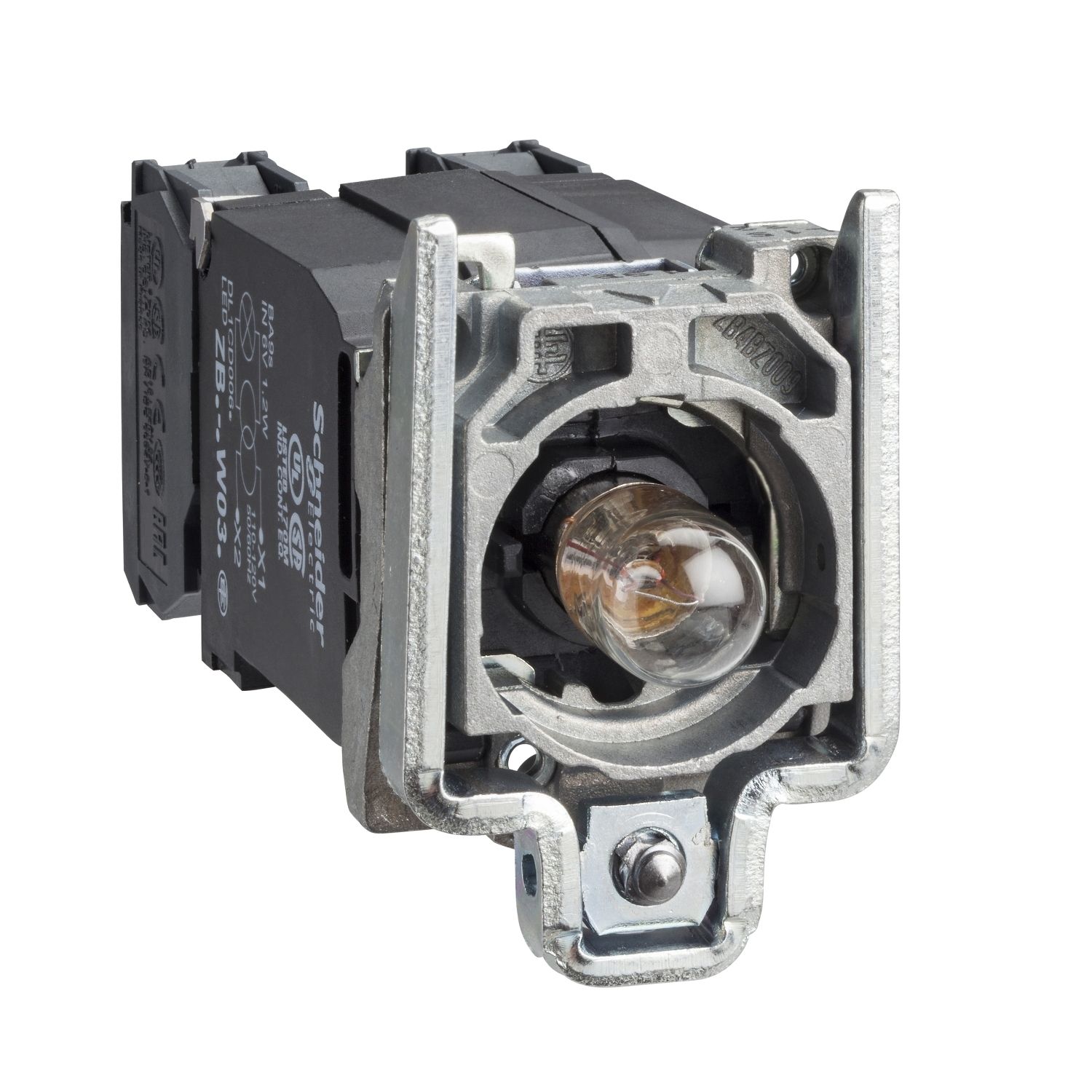 Picture of Complete body/contact assembly and light block, Harmony XB4, with body/fixing collar, BA9s incandescent bulb, 220...240V, 1NO + 1NC