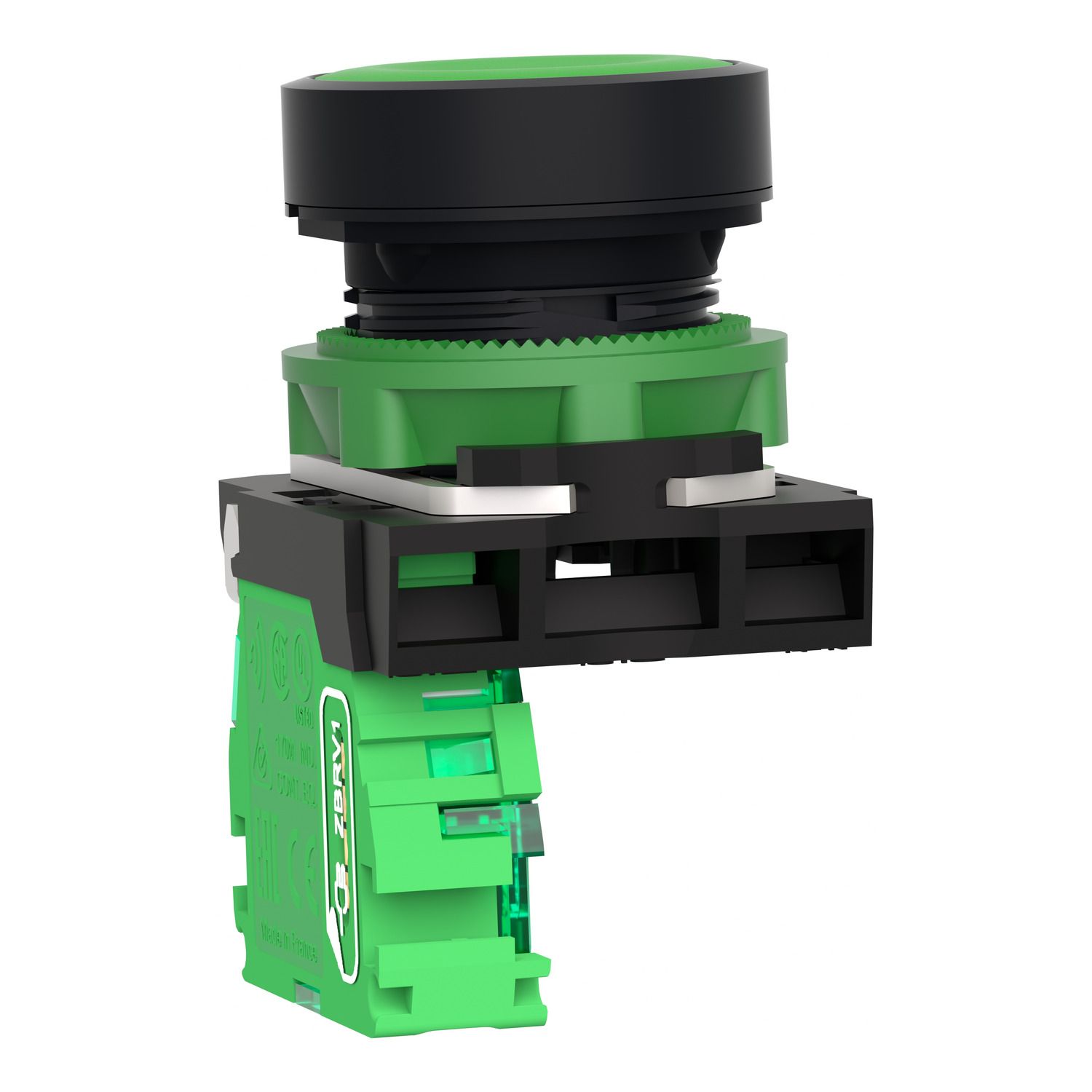 Picture of Wireless and batteryless transmitter, Harmony XB5R, push button, plastic, green, 22mm, spring return
