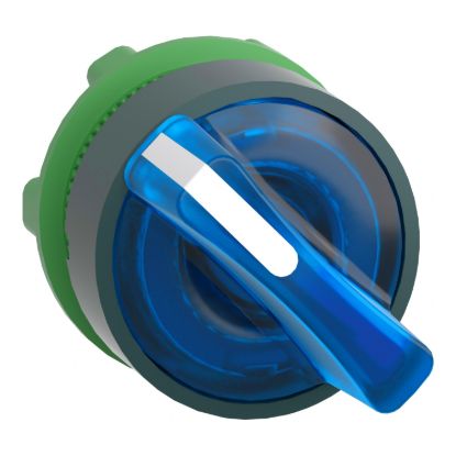 Picture of Head for illuminated selector switch, Harmony XB5, dark grey plastic, blue handle, 22mm, universal LED, 2 positions