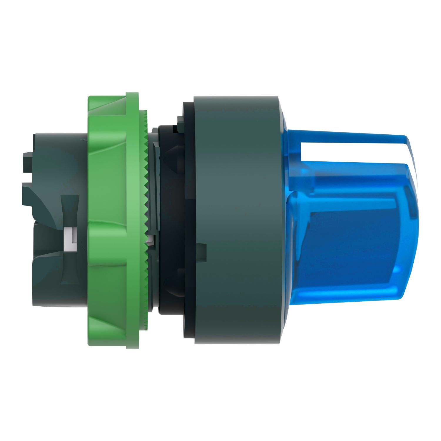 Picture of Head for illuminated selector switch, Harmony XB5, dark grey plastic, blue handle, 22mm, universal LED, 2 positions