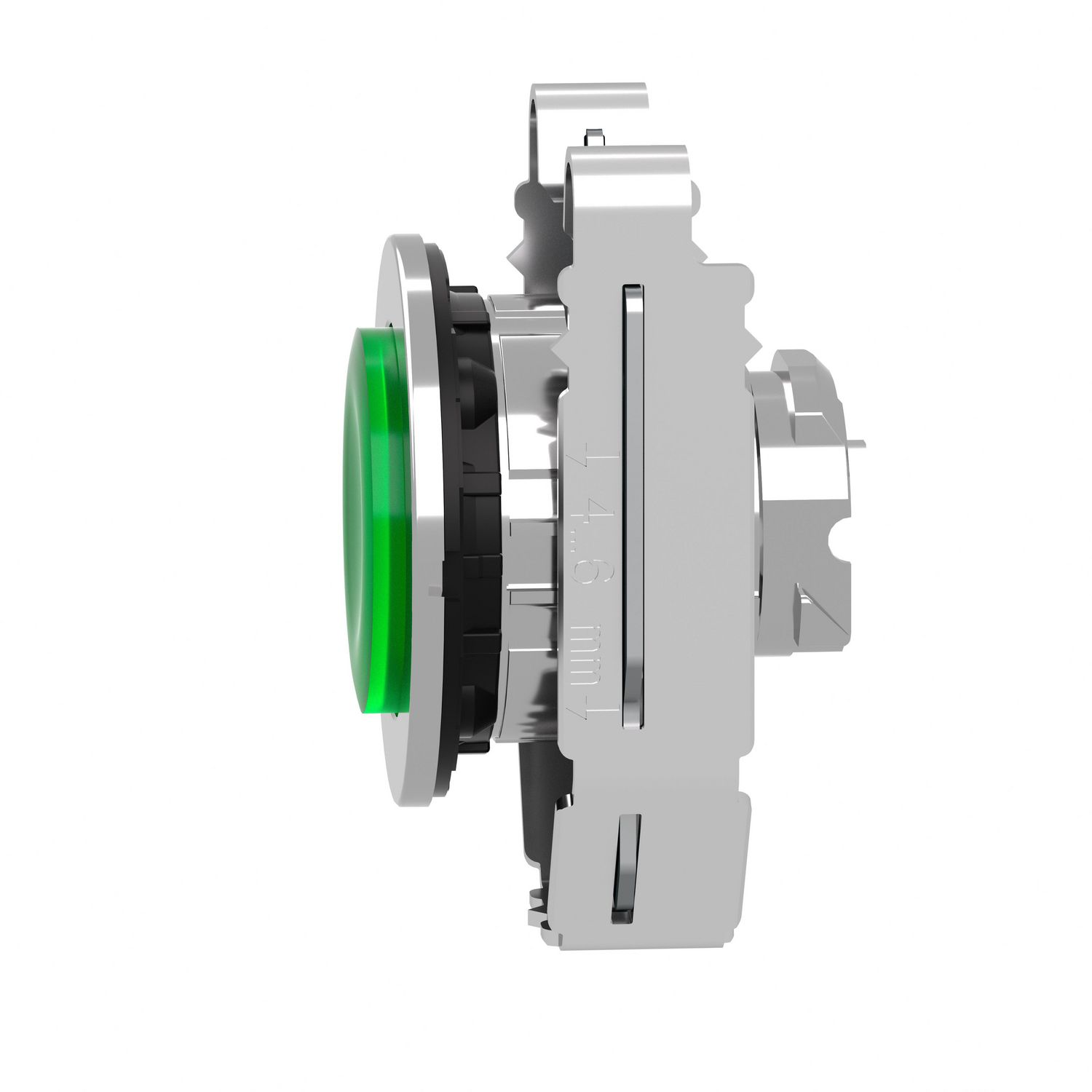 Picture of Head for illuminated push button, Harmony XB4, metal, green projecting, 30mm, universal LED, push-push, unmarked