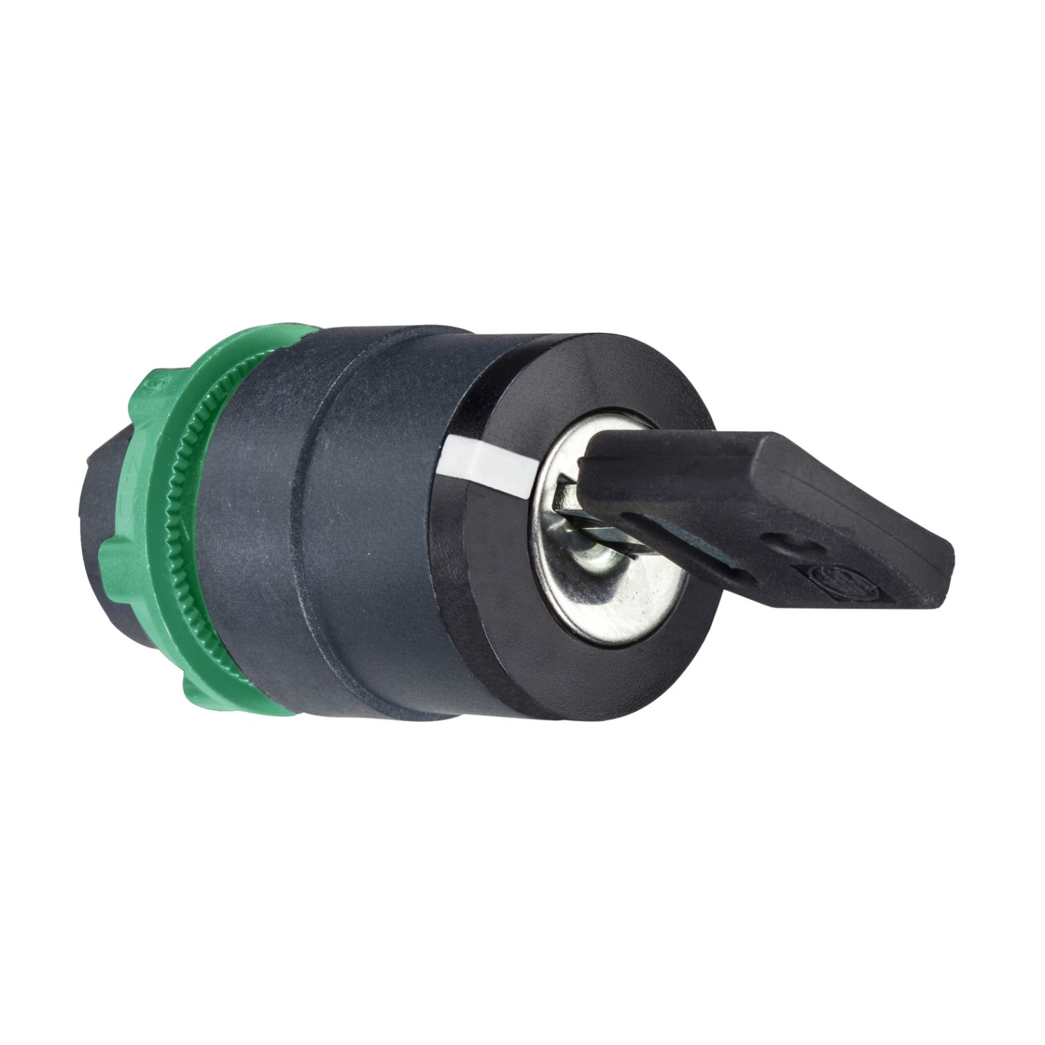 Picture of Key switch selector head, Harmony XB5, plastic, black, 22mm, key 455, 3 positions, spring return from right to center, key withdrawal left