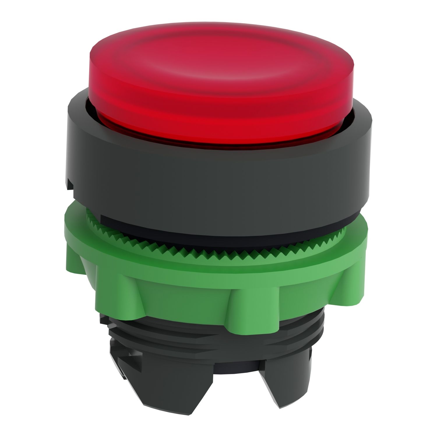 Picture of Head for illuminated push button, Harmony XB5, plastic, red projecting, 22mm, universal LED, spring return, plain lens