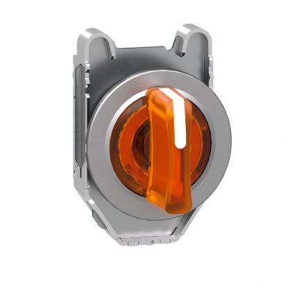 Picture of Head for illuminated selector switch, Harmony XB4, metal, orange handle, 30mm, universal LED, 3 positions, left to center