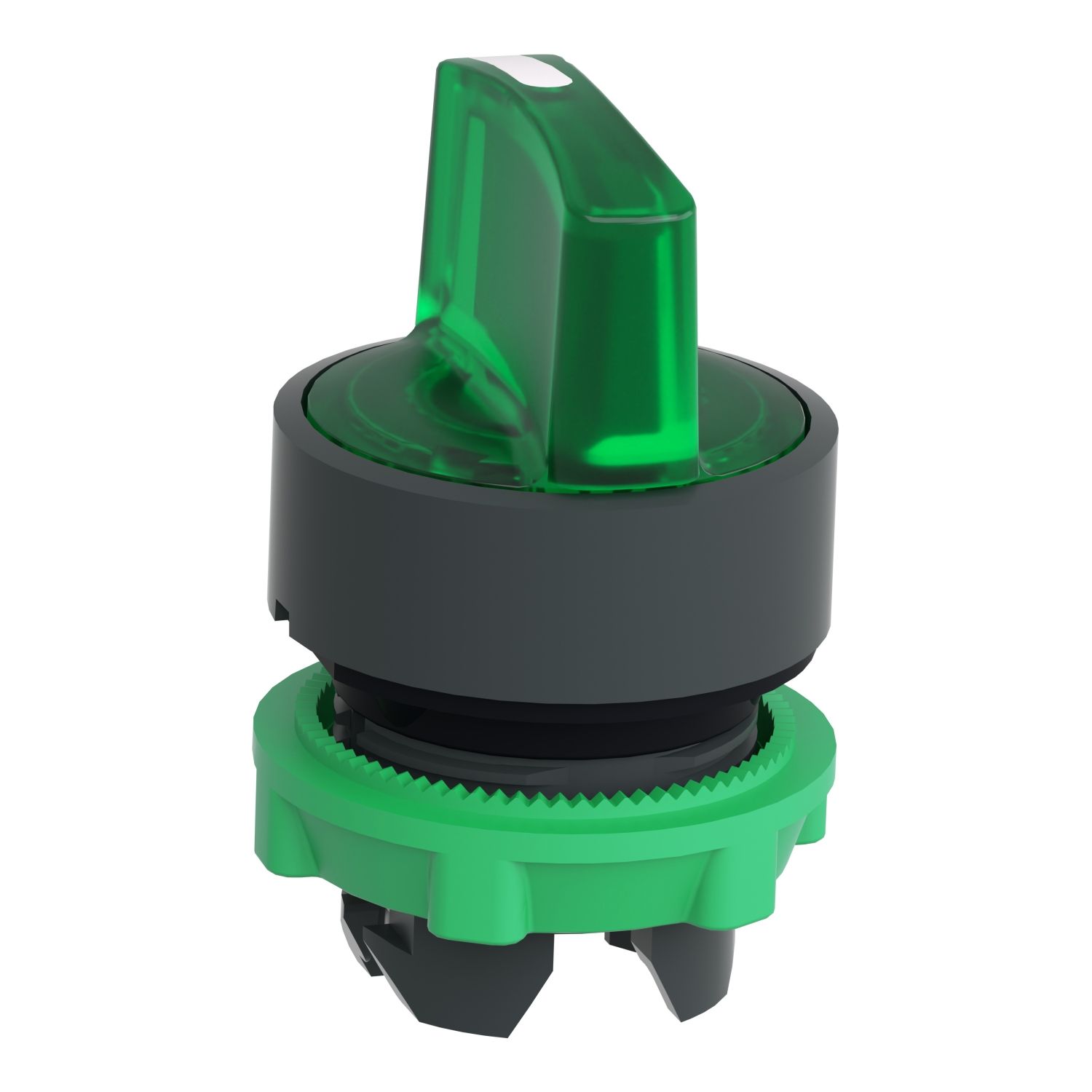 Picture of Head for illuminated selector switch, Harmony XB5, dark grey plastic, green handle, 22mm, universal LED, 3 positions,right to center