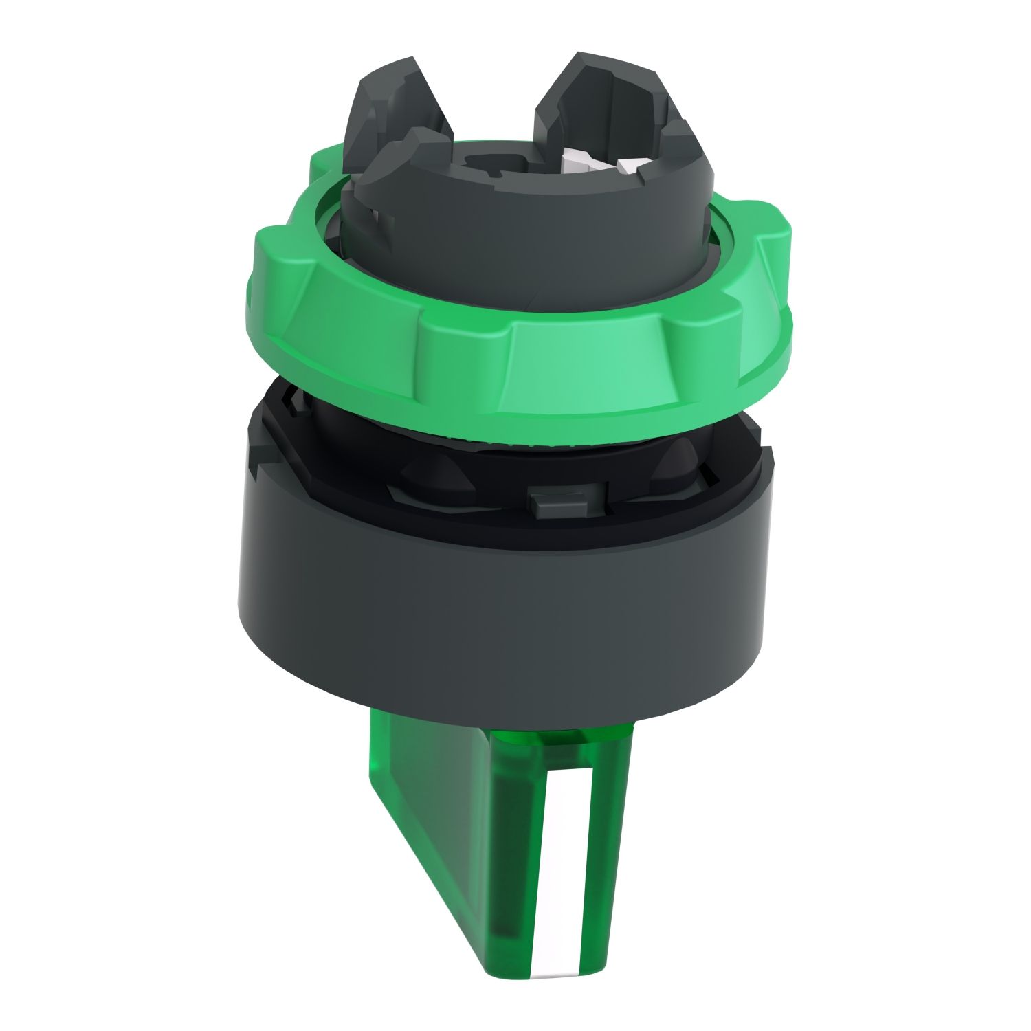 Picture of Head for illuminated selector switch, Harmony XB5, dark grey plastic, green handle, 22mm, universal LED, 3 positions,right to center
