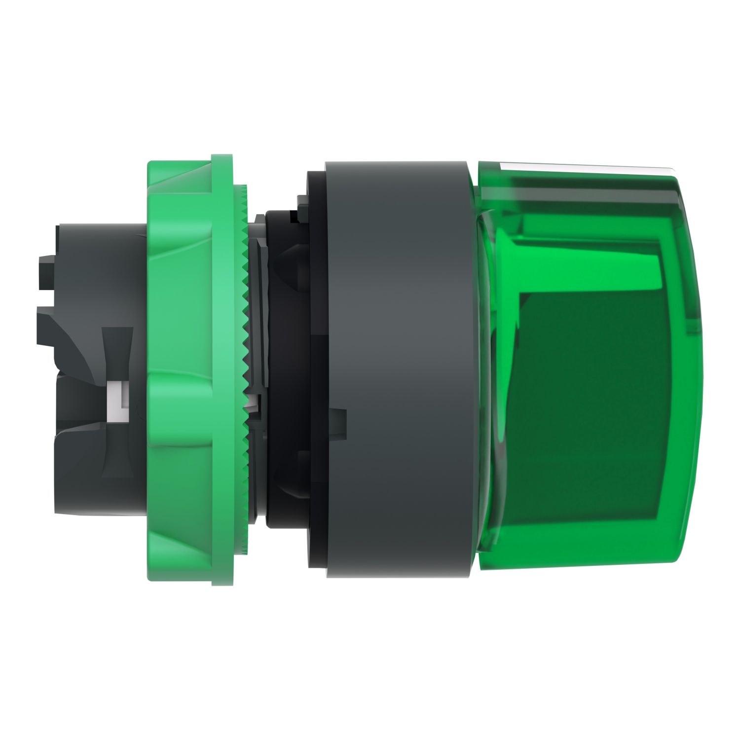 Picture of Head for illuminated selector switch, Harmony XB5, dark grey plastic, green handle, 22mm, universal LED, 3 positions,right to center