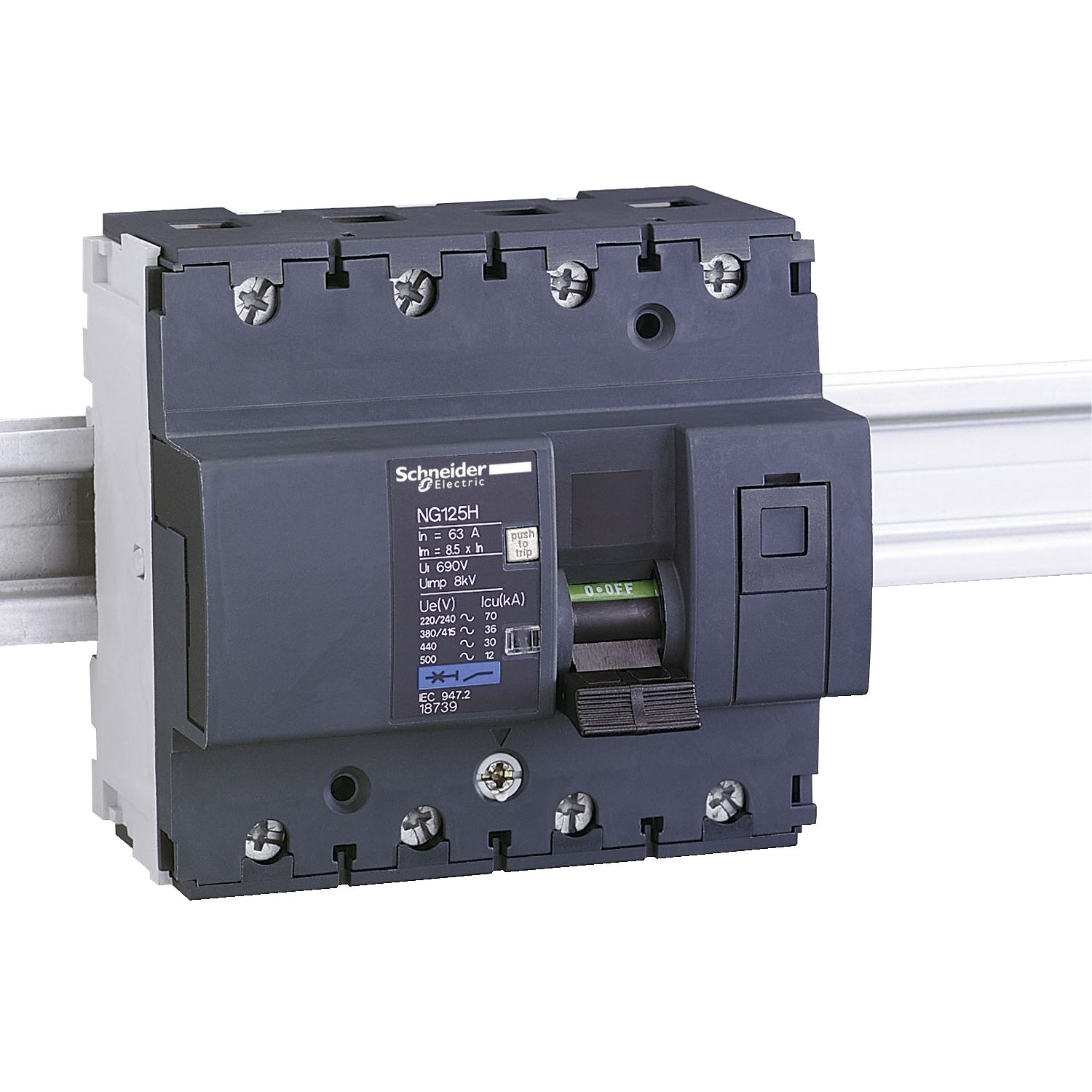 Picture of Miniature circuit breaker (MCB), Acti9 NG125H, 4P, 16A, C curve, 36kA (IEC/EN 60947-2)