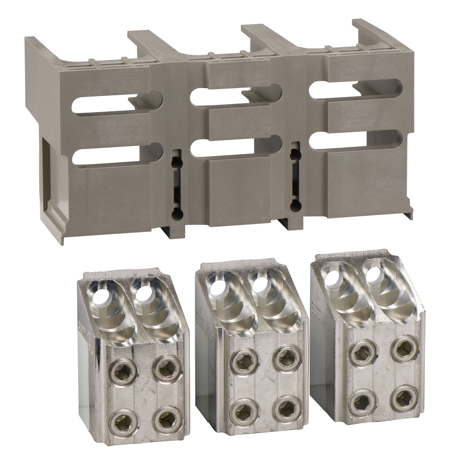 Picture of Set of bare cable connectors and terminal shield, ComPacT NS630b to NS1600, fixed, front connected, 240mm², 3 poles