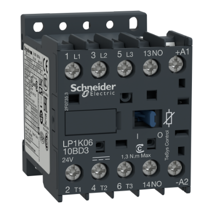 Picture of reversing Contactor, TeSys K, 3P, AC-3/AC-3e,440V 12A, 1NO, 24V DC coil,with integral suppression device