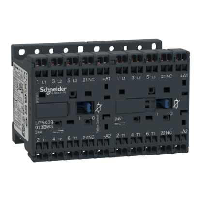 Picture of reversing Contactor, TeSys K, 3P, AC-3/AC-3e,440V 9A, 1NC, 24V DC low consumption coil,spring terminal