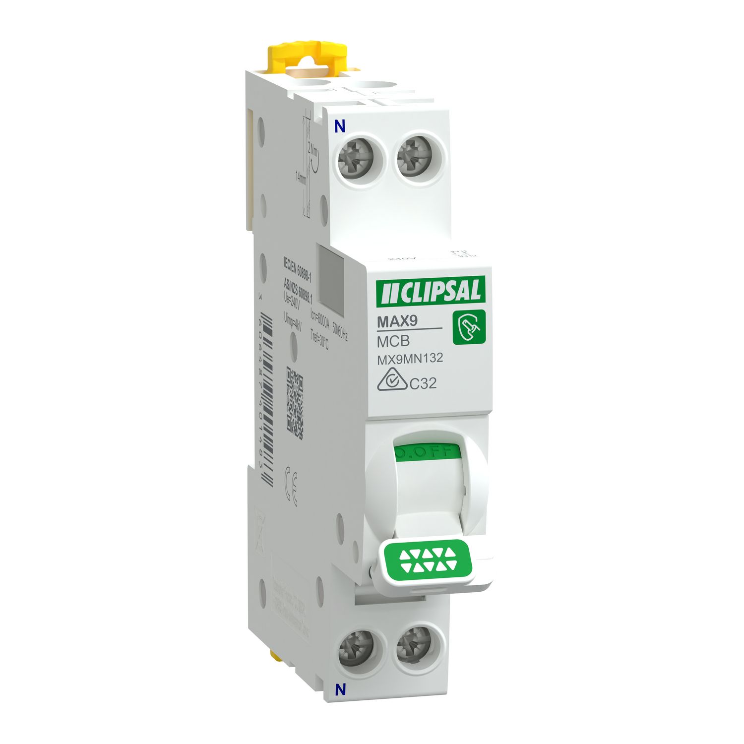 Picture of Miniature Circuit Breaker, Max9, 1P+N, 32A, C curve, 6000A