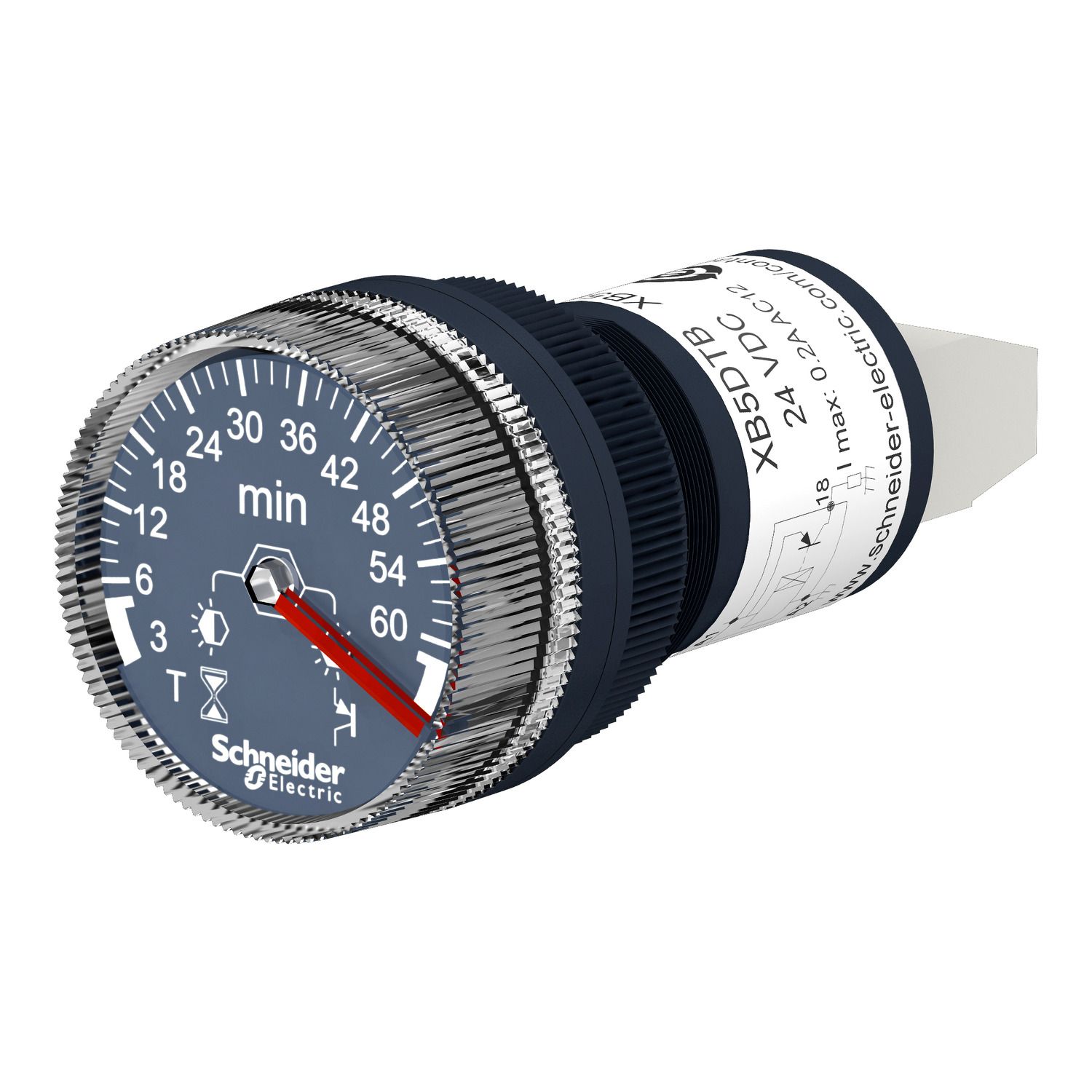 Picture of Panel mounted timer monofunction, Harmony XB5, plastic, 22mm, time delay 3...60min, 24V DC