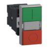 Picture of Illuminated double headed push button, Easy Harmony XA2, plastic, 22mm, 1 green flush I + 1 light + 1 red flush O, 220…230V AC, 1NO + 1NC