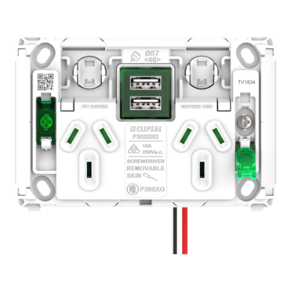 Picture of Clipsal Pro Series, Twin Power Point Grid, Horizontal Mount, 1Ex2USBCHRG, Type A+A, 10A, 250V