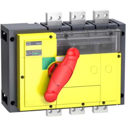 Picture of switch disconnector, Compact INV1600, visible break, 1600 A, with red rotary handle and yellow front, 3 poles